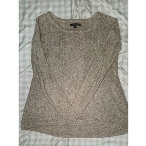 American Eagle Outfitters Womens Oatmeal Tan Cable Knit Scoop Neck Sweater Small